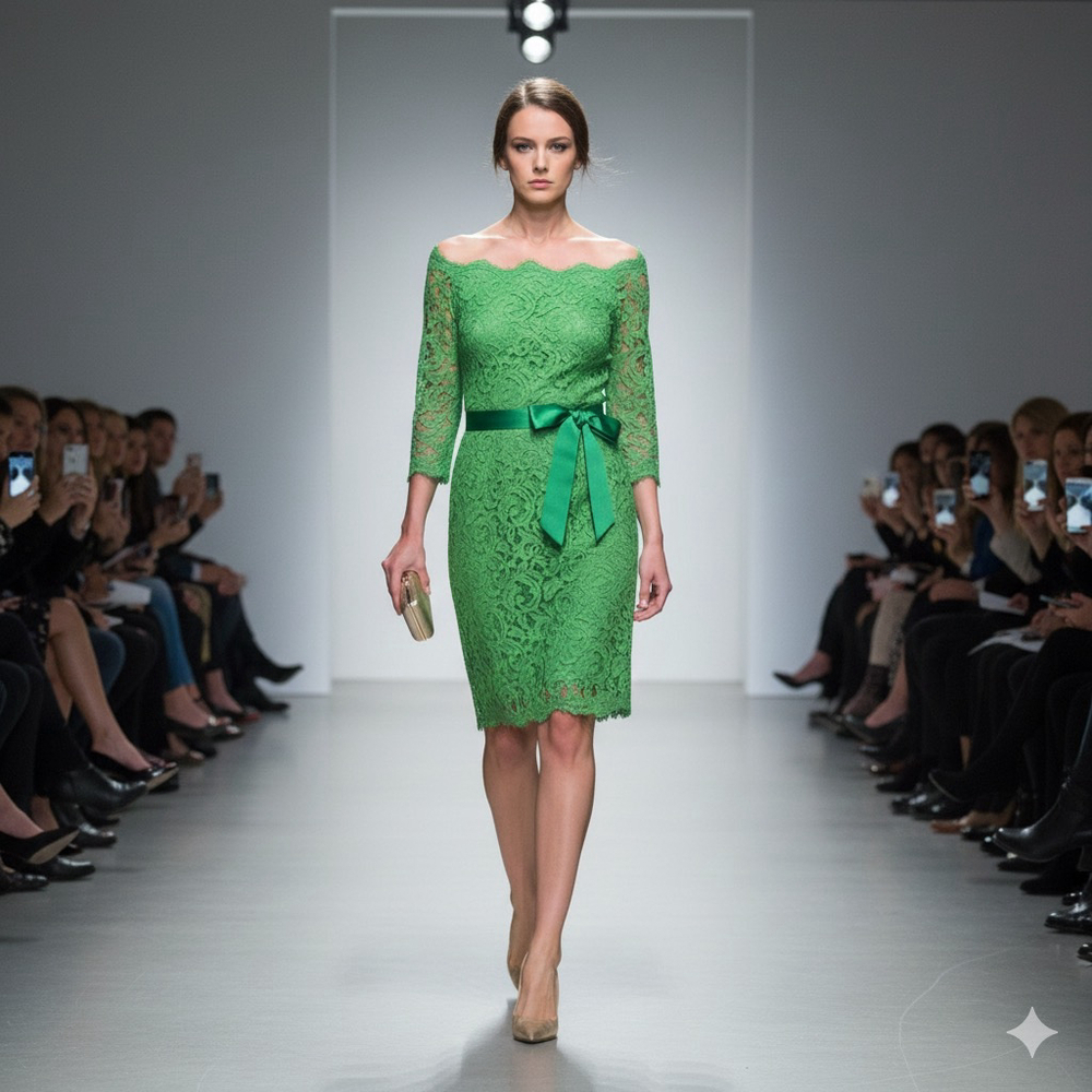 Tadashi Shoji Kelly Green Off The Shoulder Lace Dress Size 2